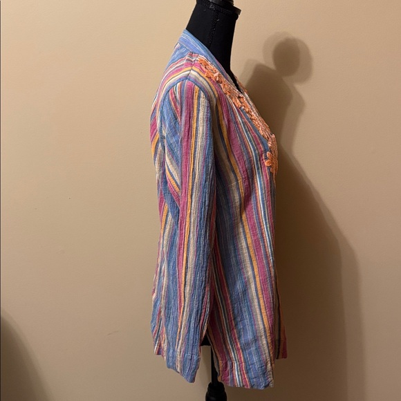 Soft Surroundings Multicolor Striped Tunic with Orange Embroidery - Picture 3 of 6